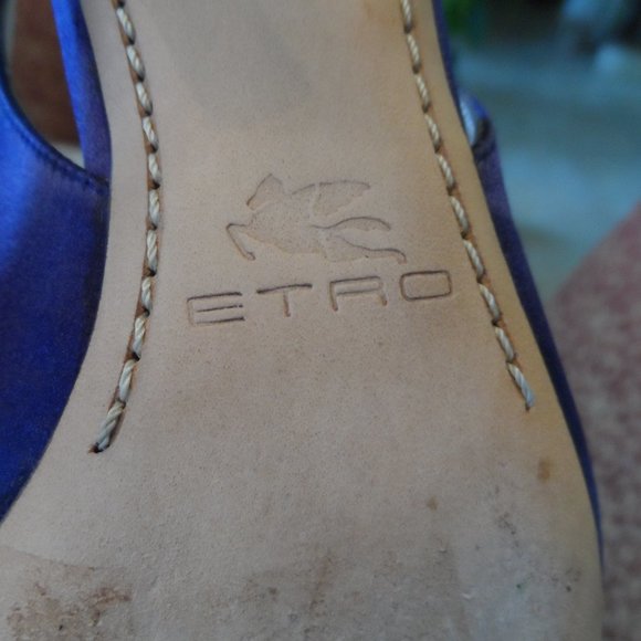 Etro Purple Satin Metal Cap Toe Slingback Pumps Size 37B